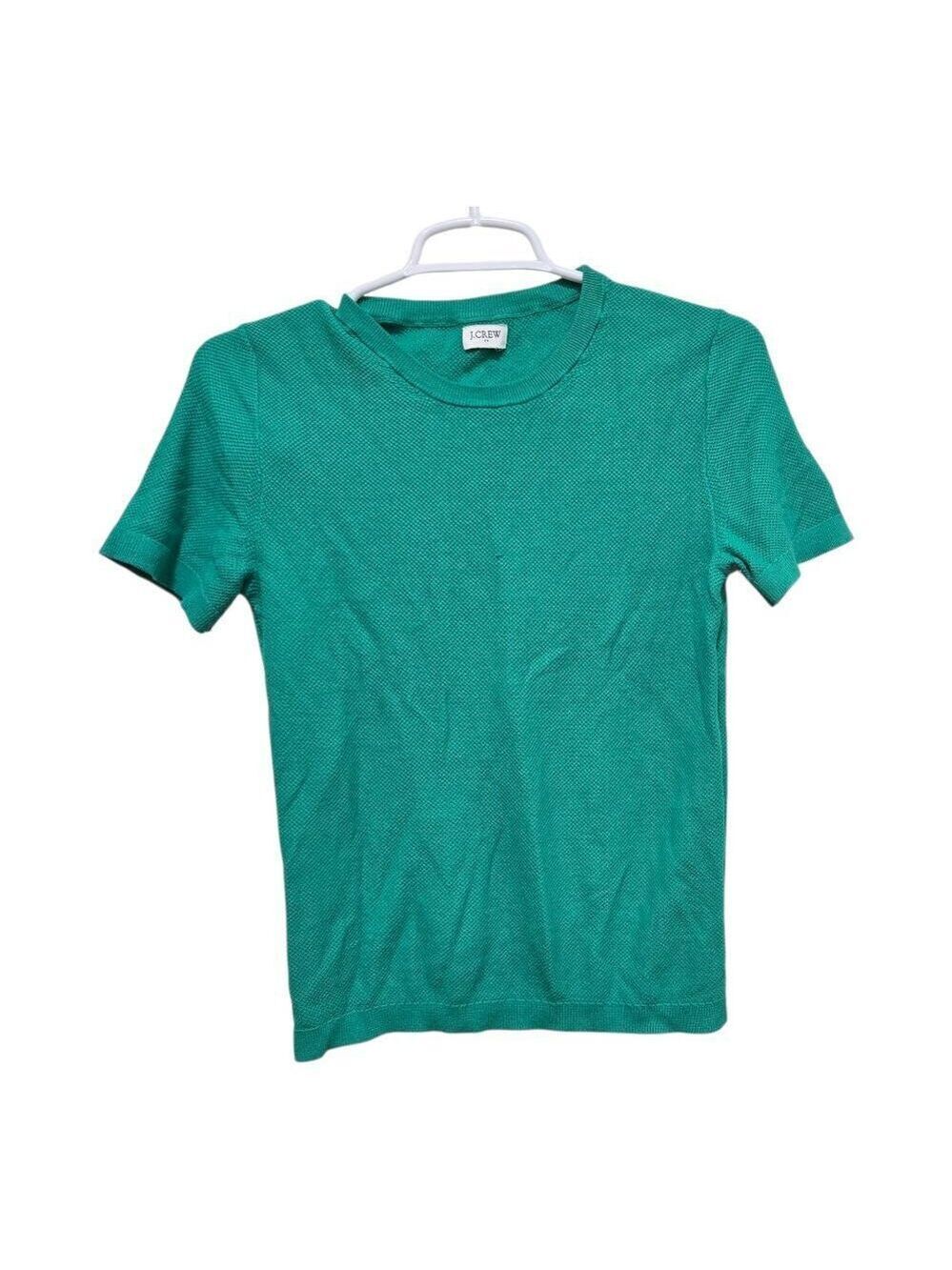 J Crew Emerald Green Sweater Tee Small Textured Knit Short Sleeve